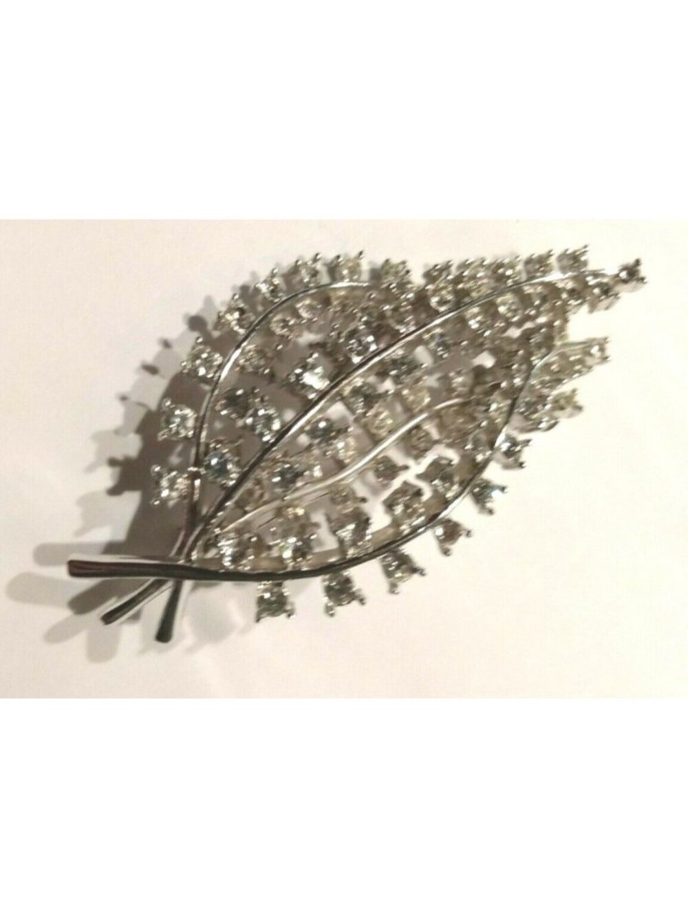 Vintage Avon Silver Tone Clear Rhinestone Leaf Spray Brooch
